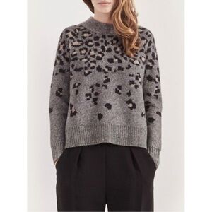 Rag Bone Isadora Leopard Print Mock Neck Sweater XS in Grey Wool Alpaca Blend